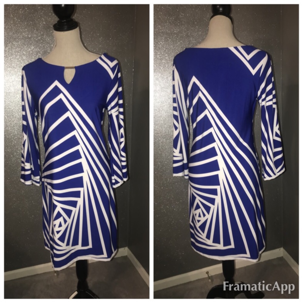 Lavanya Abstract Blue & White Dress: M - Picture 1 of 4